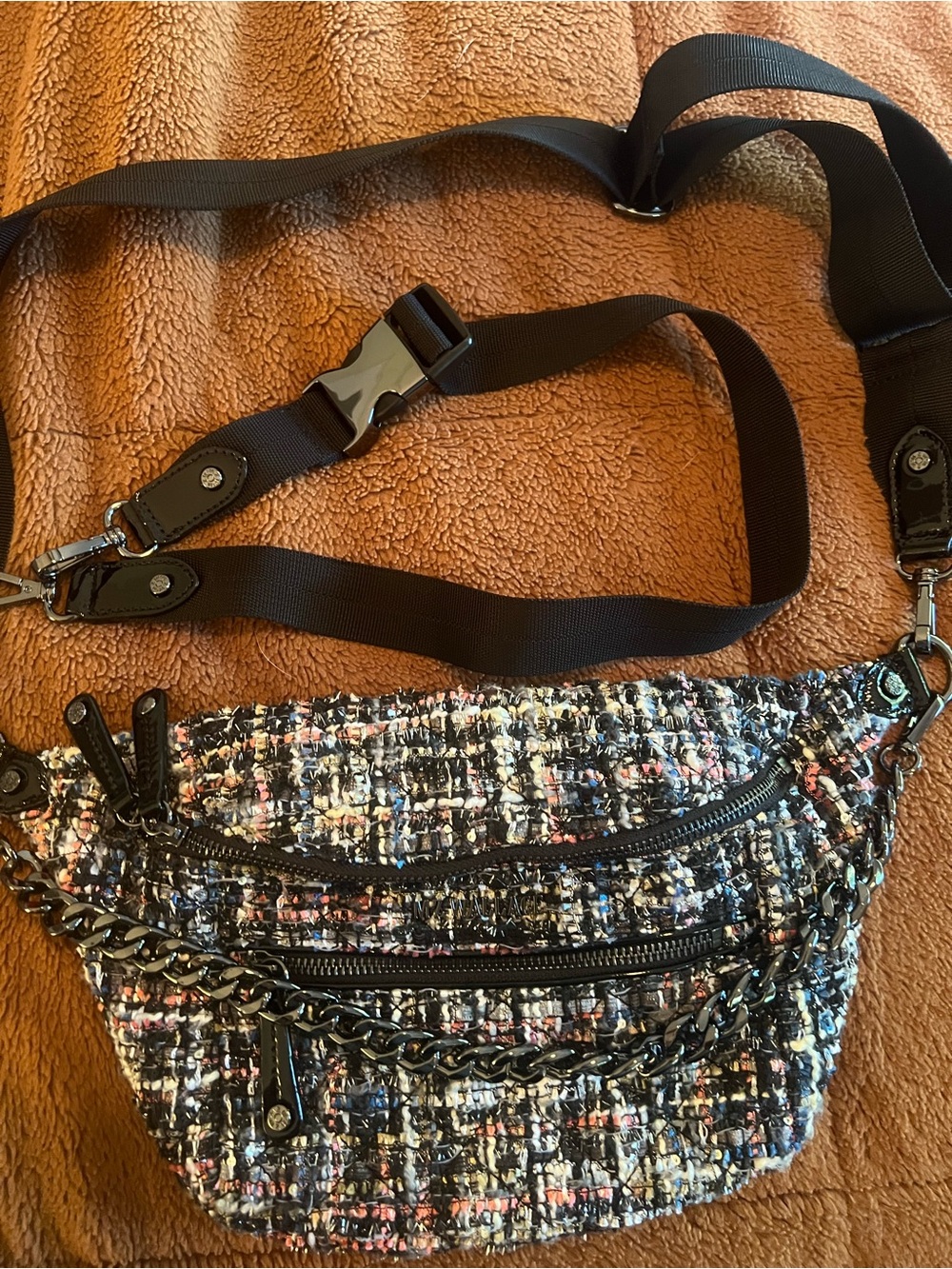 MZ Wallace midnight sparkle tweed boucle small Crosby sling - Picture 14 of 15